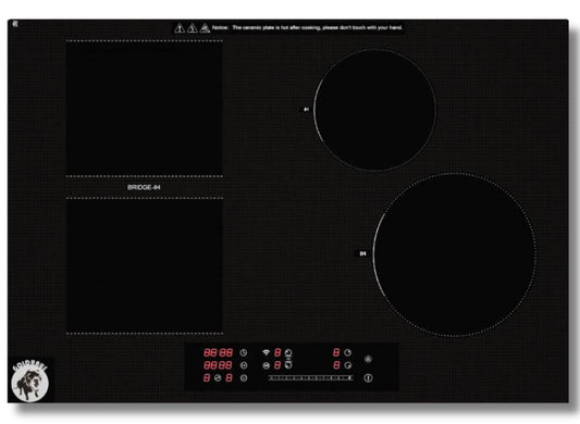 GoldHaus 30" 4 Burner Induction Cooktop with 2500W Boost, Touch Slider, WiFi Control, Black Kanger Glass