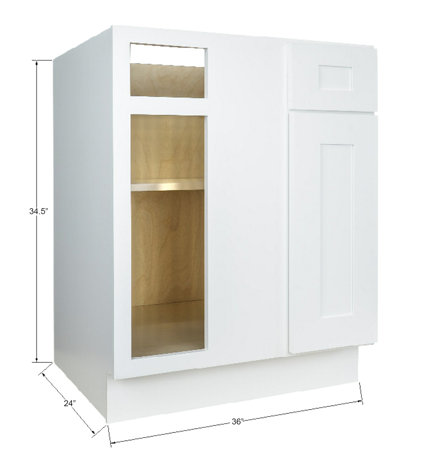 Hollywood Fabiani Design Shaker Blind Corner Base Kitchen Cabinet Ready to Assemble White