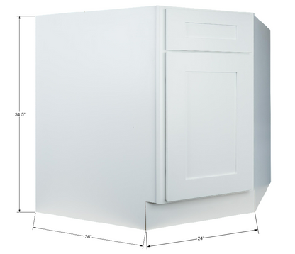 Hollywood Fabiani Design Shaker Corner Sink Base Kitchen Cabinet Ready to Assemble 36 in. W x 24 in. D x 34.5 in. H White